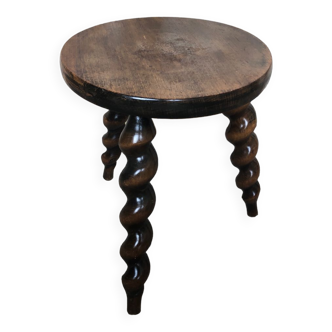 Vintage twisted feet wooden milking stool tripod feet #a238