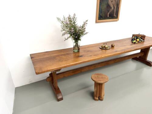 Monastery table in solid oak, 350 cm, circa 1900.