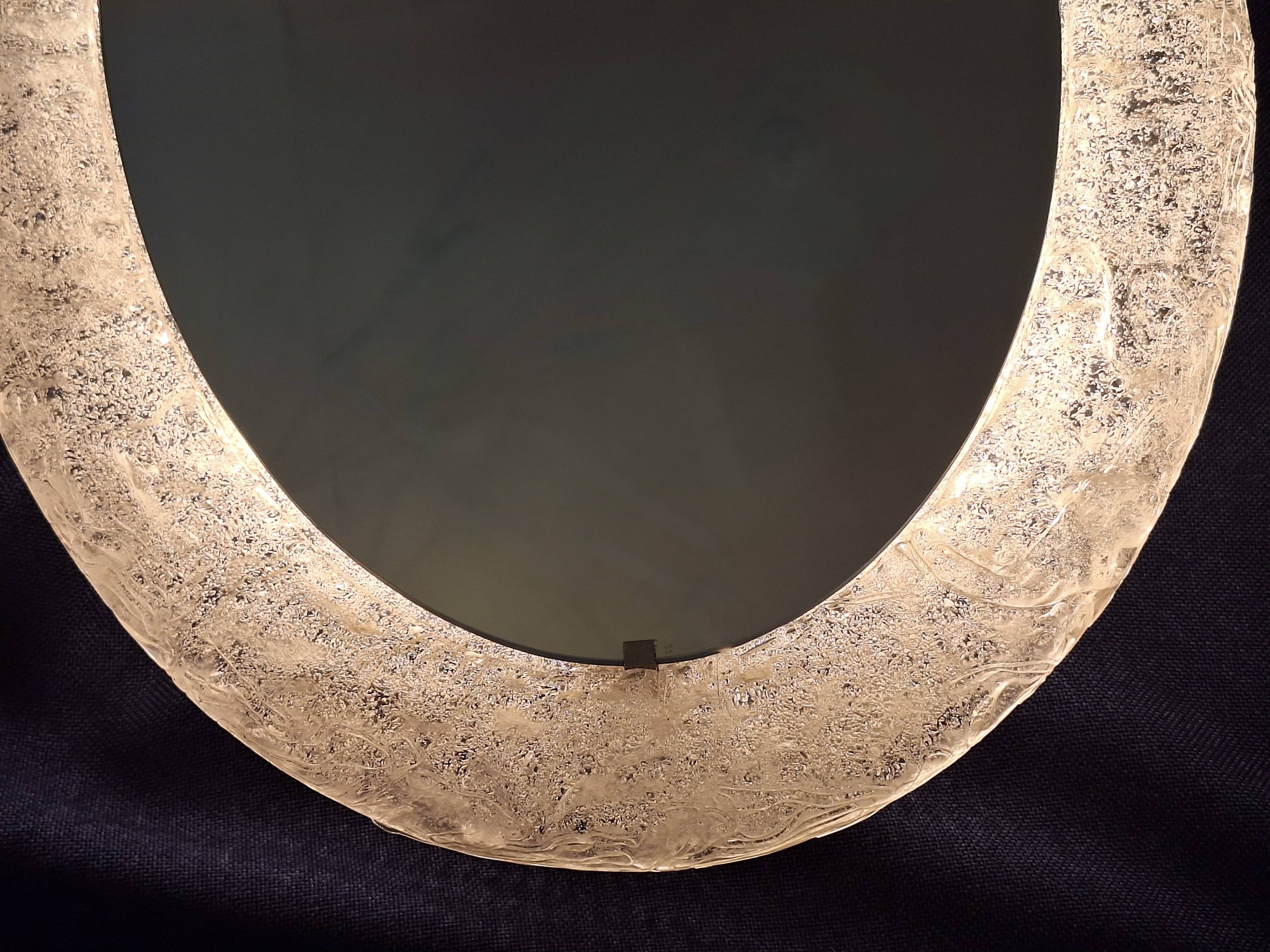 Erco large melted ice acrylic glass illuminated oval wall mirror, 1970s