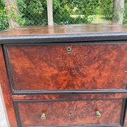 19th-century secretary chiffonnier in walnut burl & gilded leather with brass fittings.