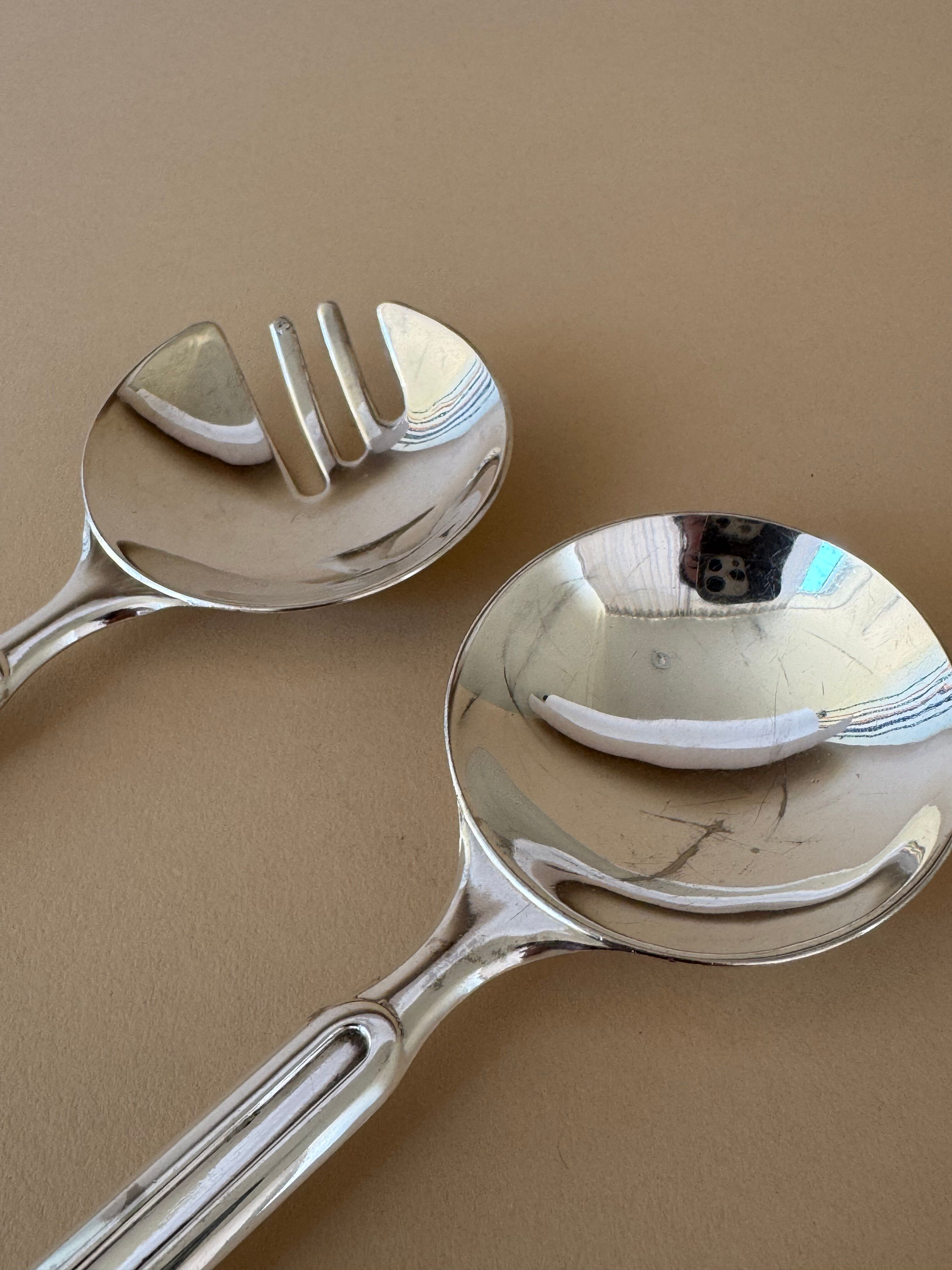 Italian 1960’s Vintage Pair Of Silver Plated Salad Utensils