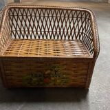 Wicker rattan storage bench from the 60s/70s