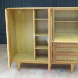 Wardrobe secretary child 60s wood and rattan feet compass