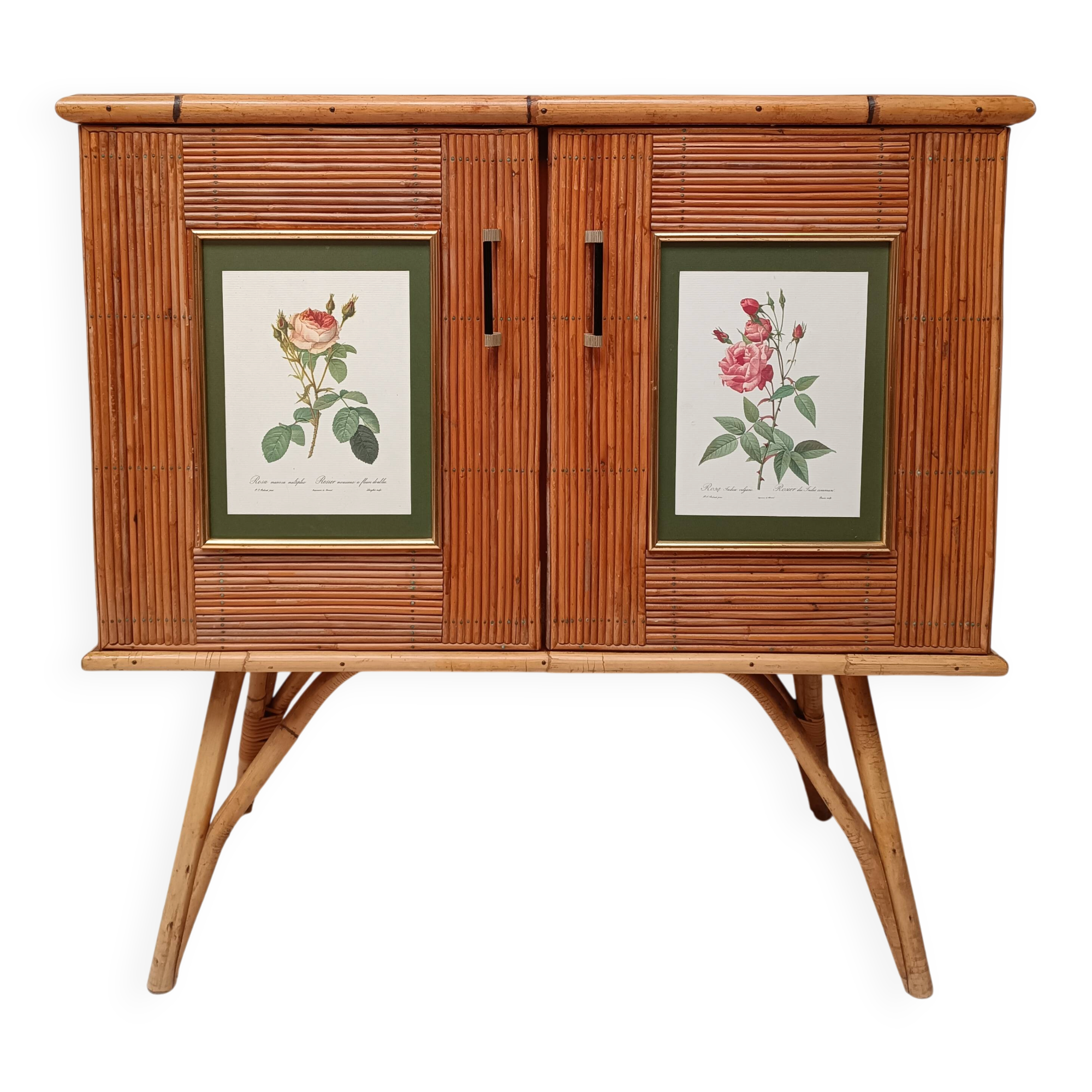 Buffet bambou refendu et rotin années 50/60