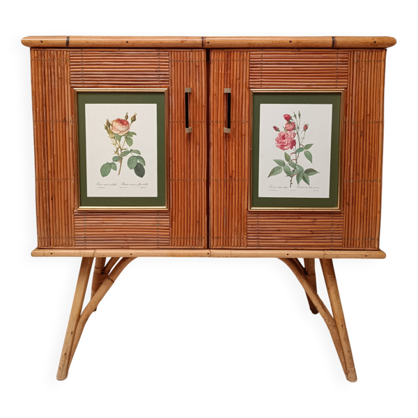 Buffet bambou refendu et rotin années 50/60