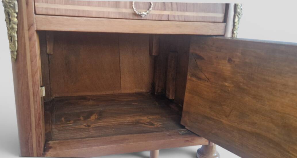 Louis XVI style side table - Marquetry wood and gilded bronze