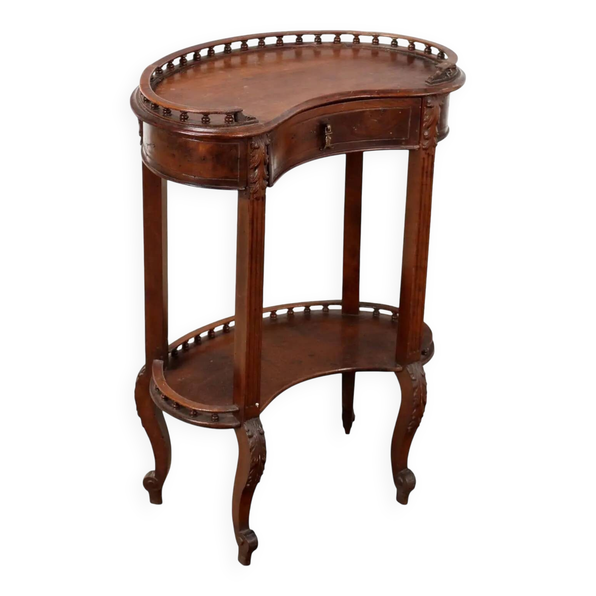 Antique walnut coffee table with decorations, Italy, 19th century.