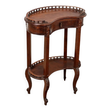 Antique walnut coffee table with decorations, Italy, 19th century.
