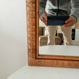 Miroir rectangulaire vintage en rotin tressé et bambou années 60/70