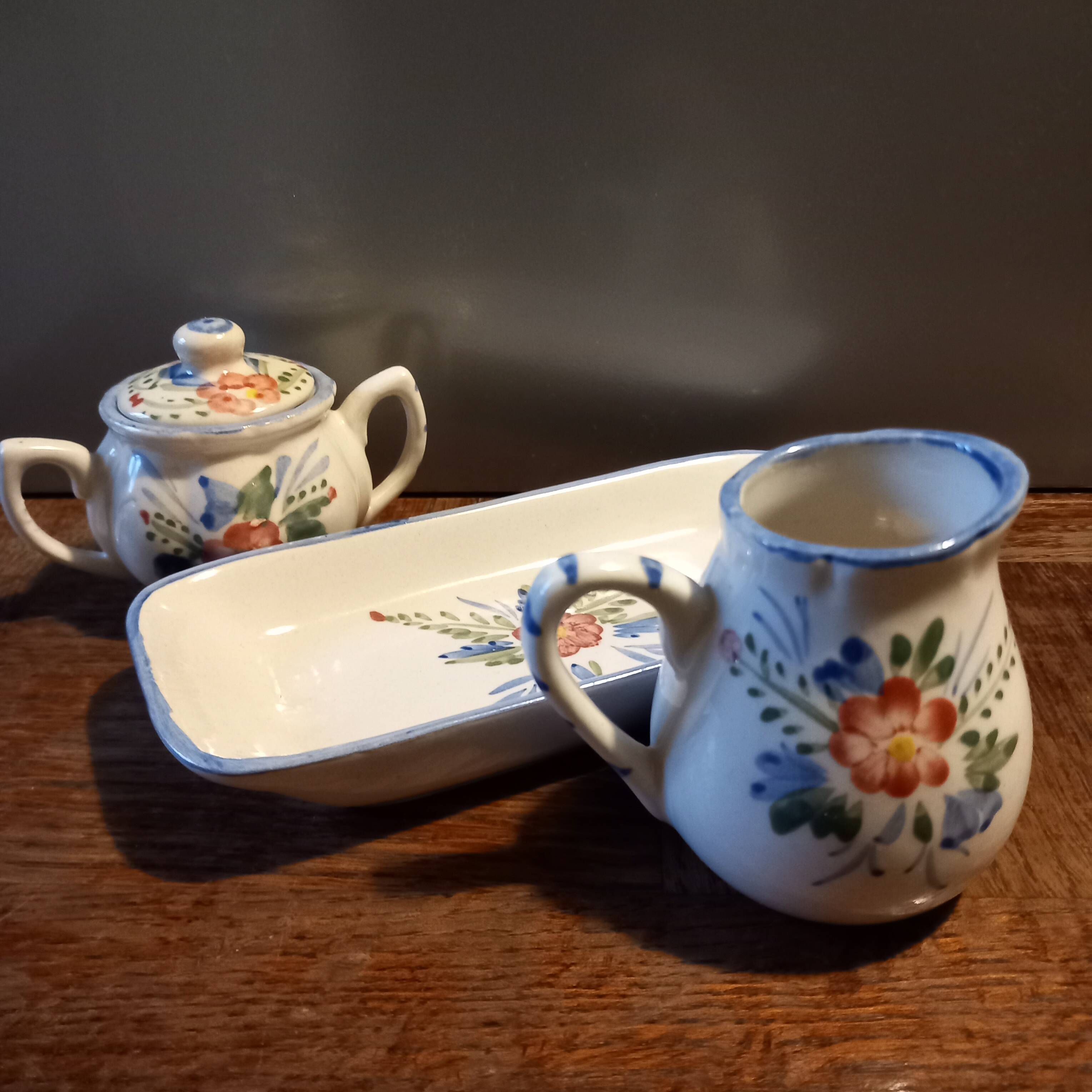 Ceramic dinette - Sugar bowl, creamer, dish set.