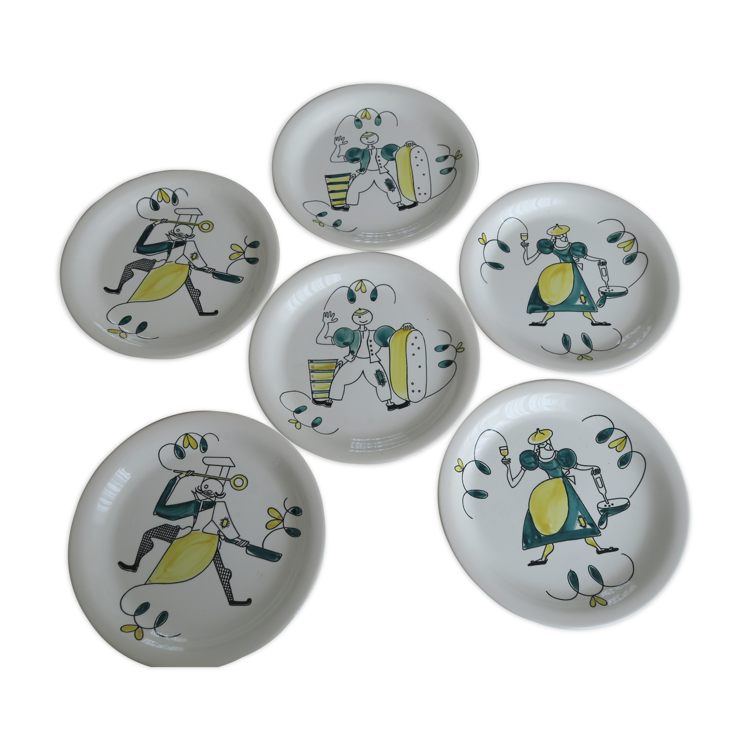 6 Assorted plates Stavanger Flint Norway 1950-60 Scandinavian hand décor