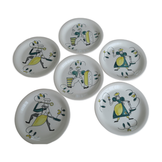 6 Assorted plates Stavanger Flint Norway 1950-60 Scandinavian hand décor