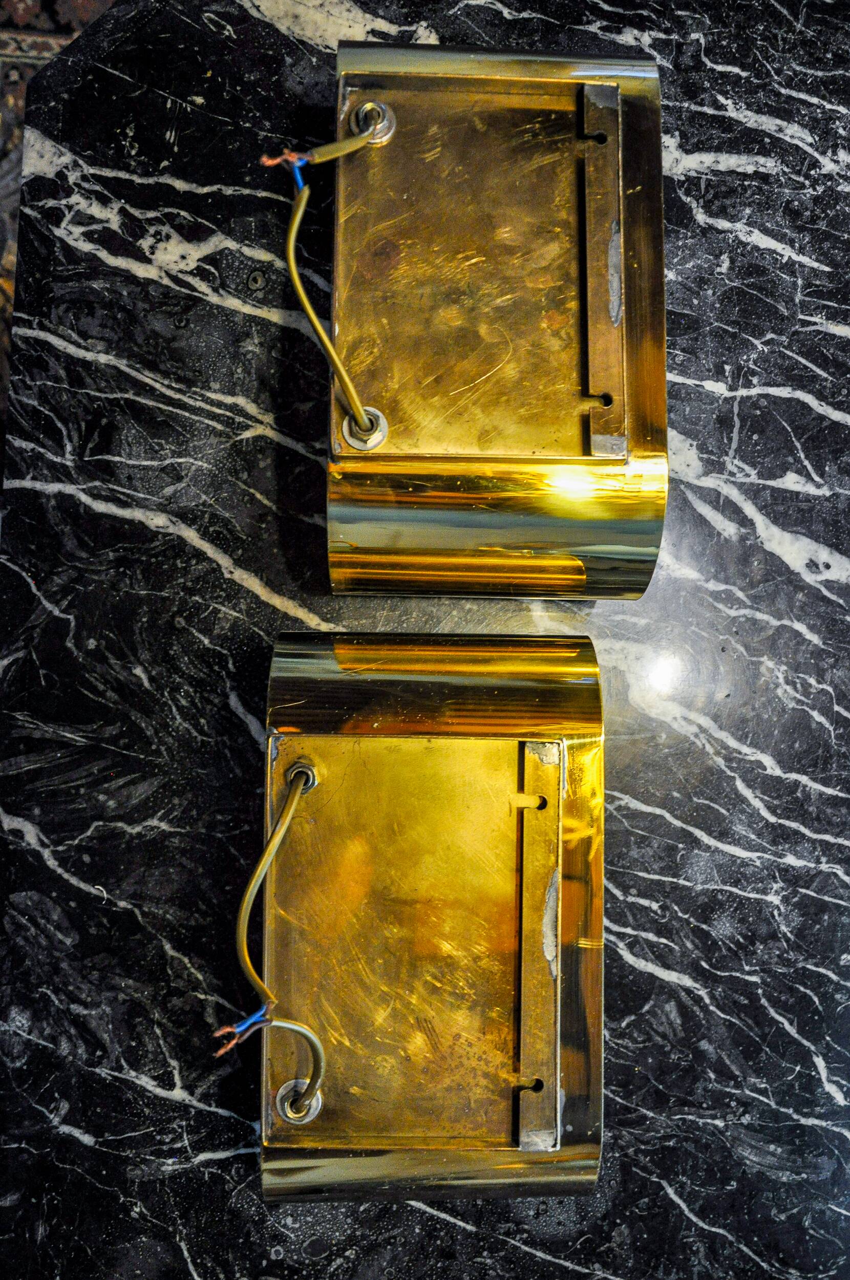 Pair of "Foglios" brass wall lights, Italy, 1970