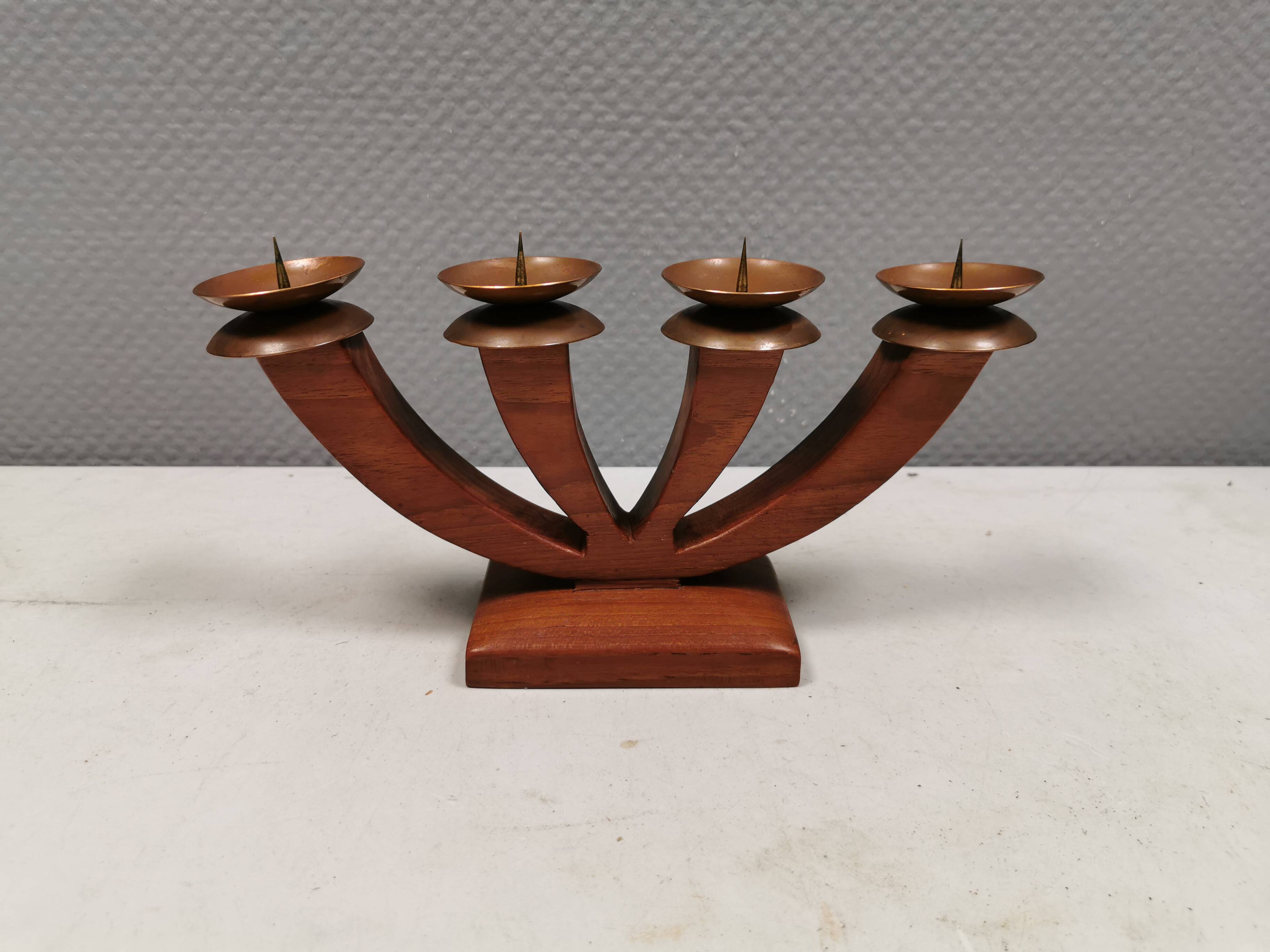 Candlestick/Advent candle holder, made of wood with 4 copper candle holders
