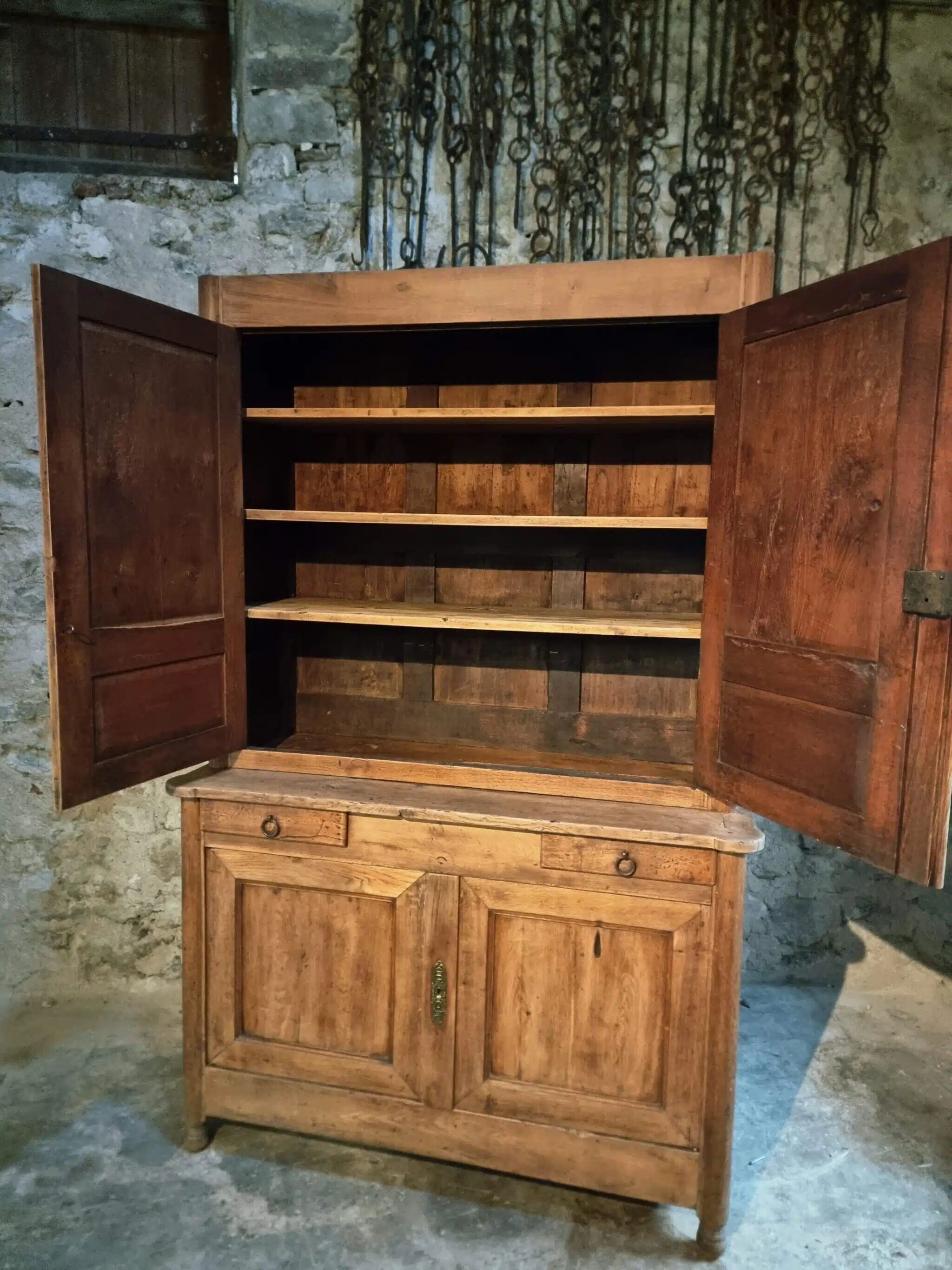 Antique French oak sideboard – Two-part display cabinet with drawers and four doors