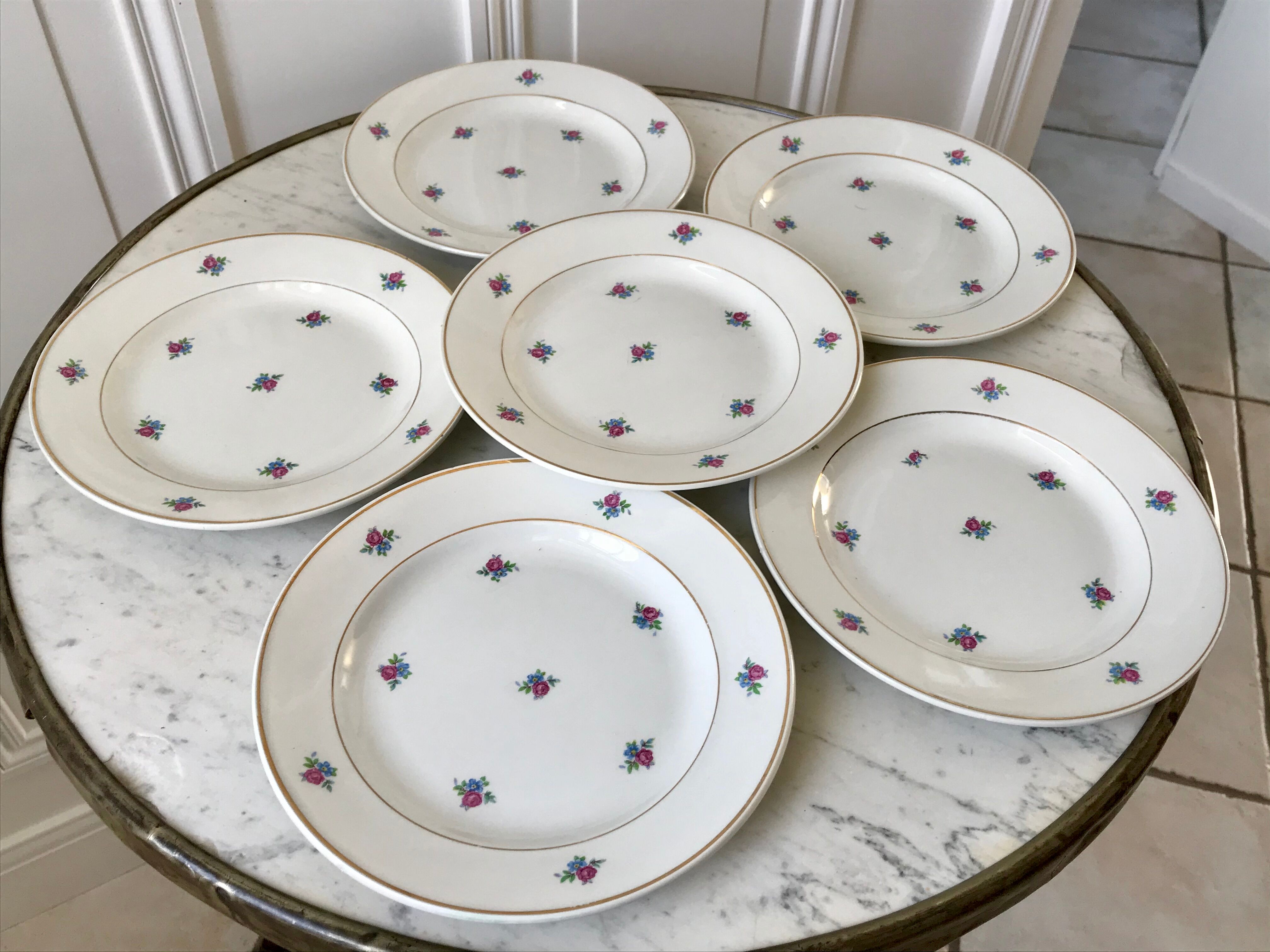 set of 6 dessert plates Digoin Sarreguemines model Floréal years 50-60