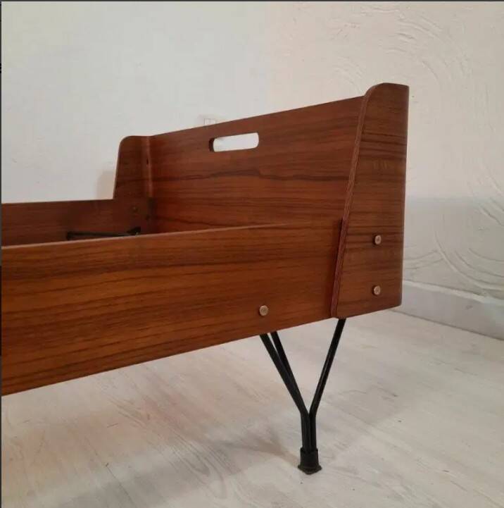 Bed manufacturer Rima, curved teak and painted iron feet, 70s