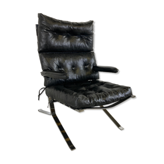 Mid century black leather armchair, 1970s