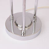 Midcentury table lamp with frosted glass canopy shade