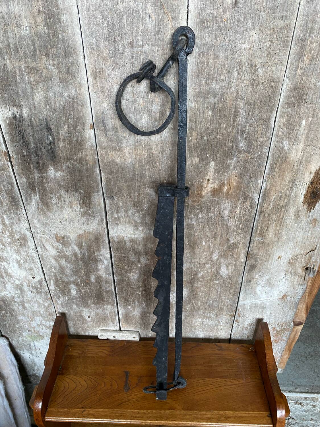 Old cooking rack fireplace wrought iron black 19th century vintage