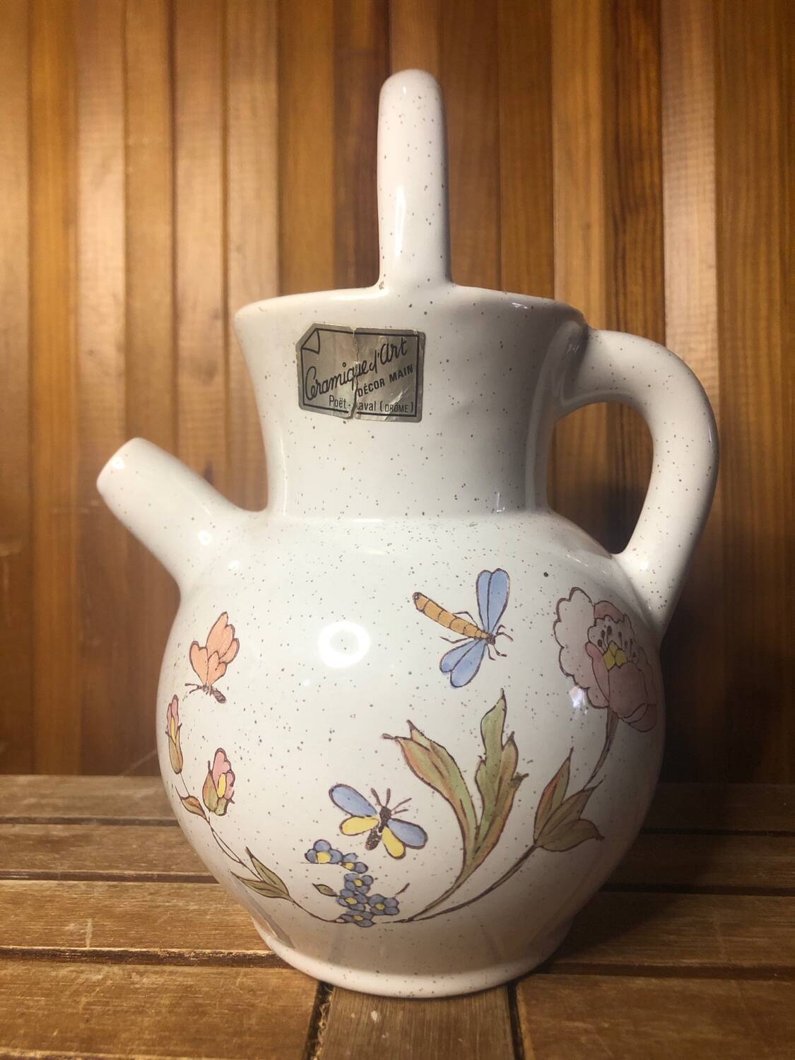 Old pitcher poet laval vintage painted art ceramic #a424