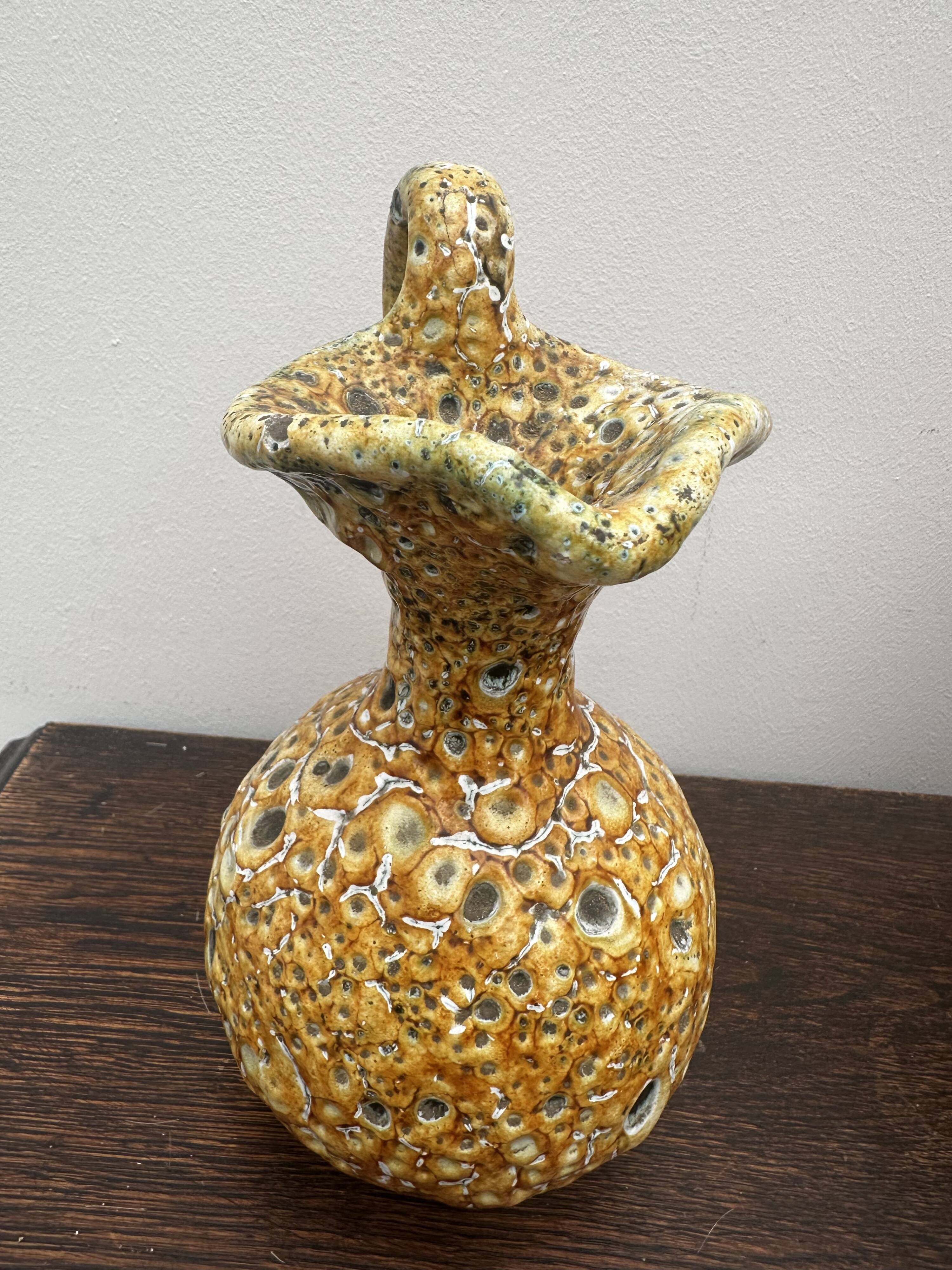 Set of 3 vases and 1 trinket tray, Honey / Fat Lava Vallauris, 1970s