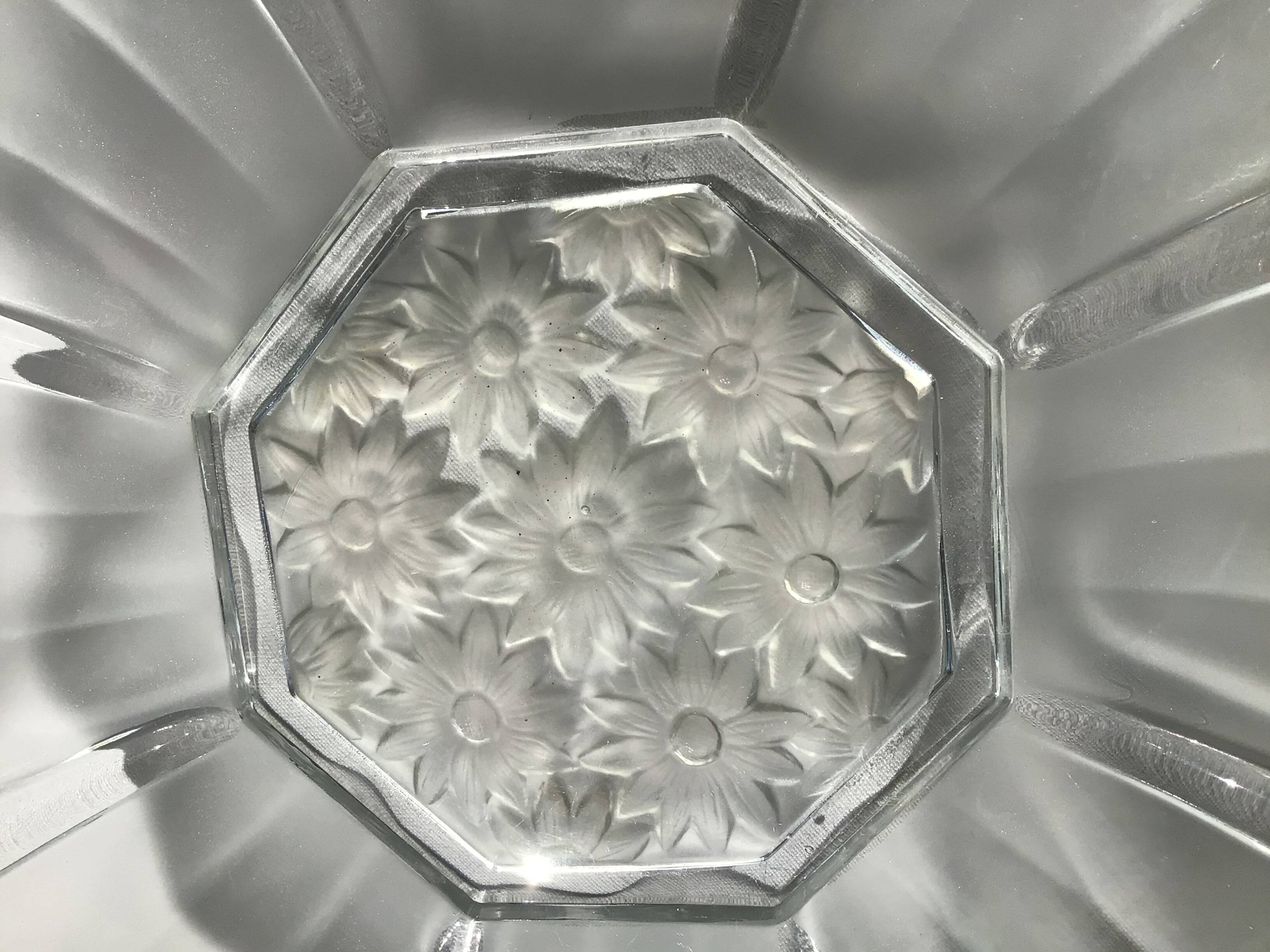 Art Deco glass cup with sandblasted flowers