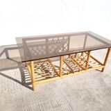 Rattan and smoked glass coffee table