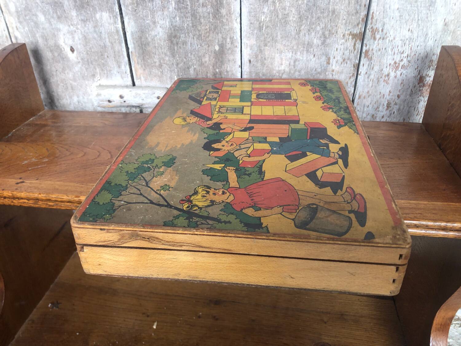Old Building Set Box Wooden Toys Vintage