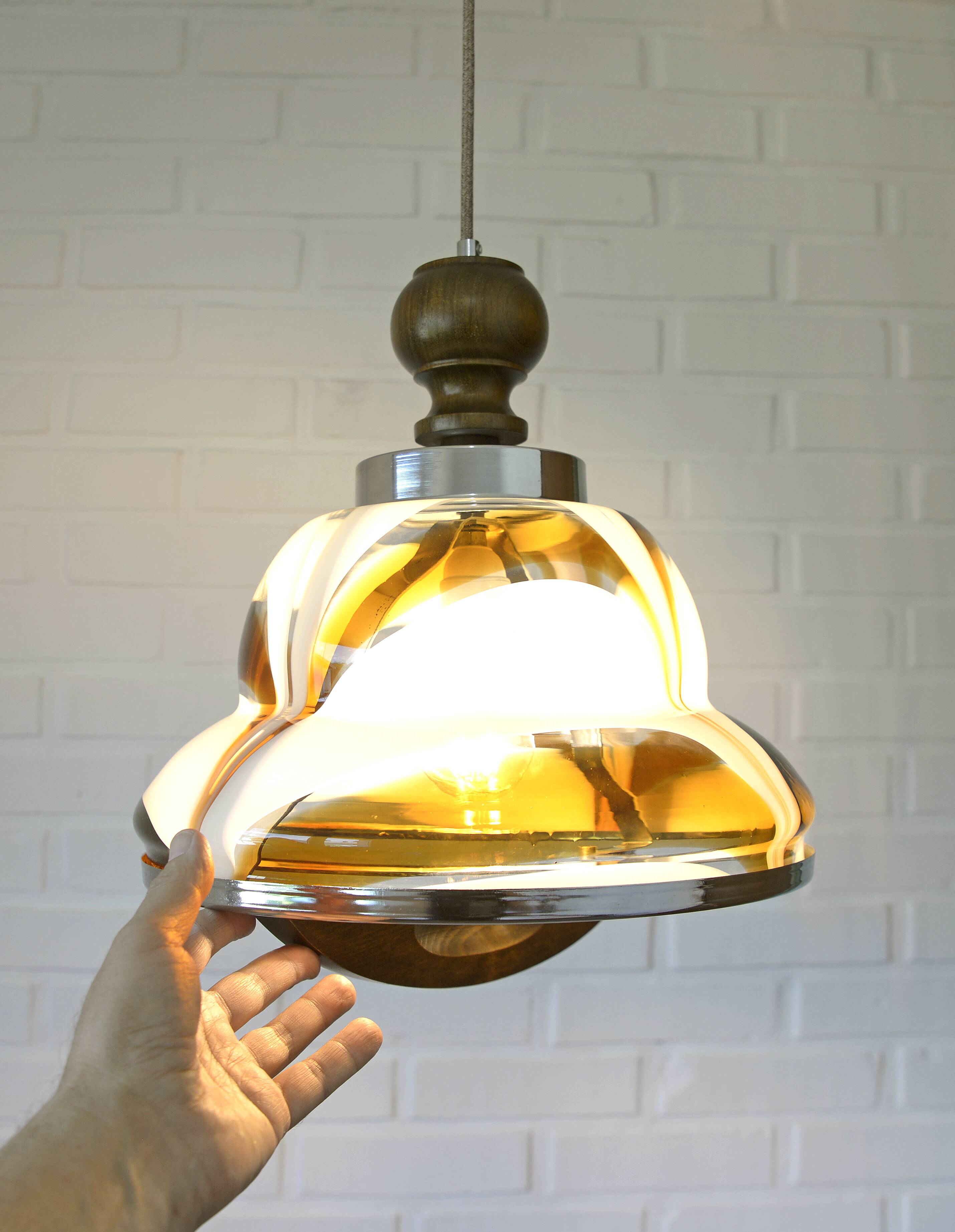 Vintage Murano Style Pendant Light | Hand Blown Opaline Glass | Mazzega Style | Mid Century Modern | Restored Yugoslav Chandelier