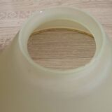 French Mid Century Colored Glass Hanging Shade With Gold Metal Rim 2