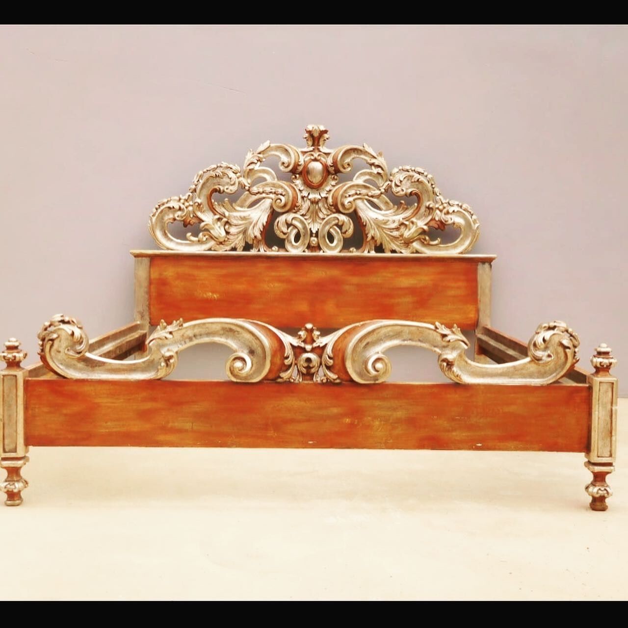 1950s silver wood king-size bed frame