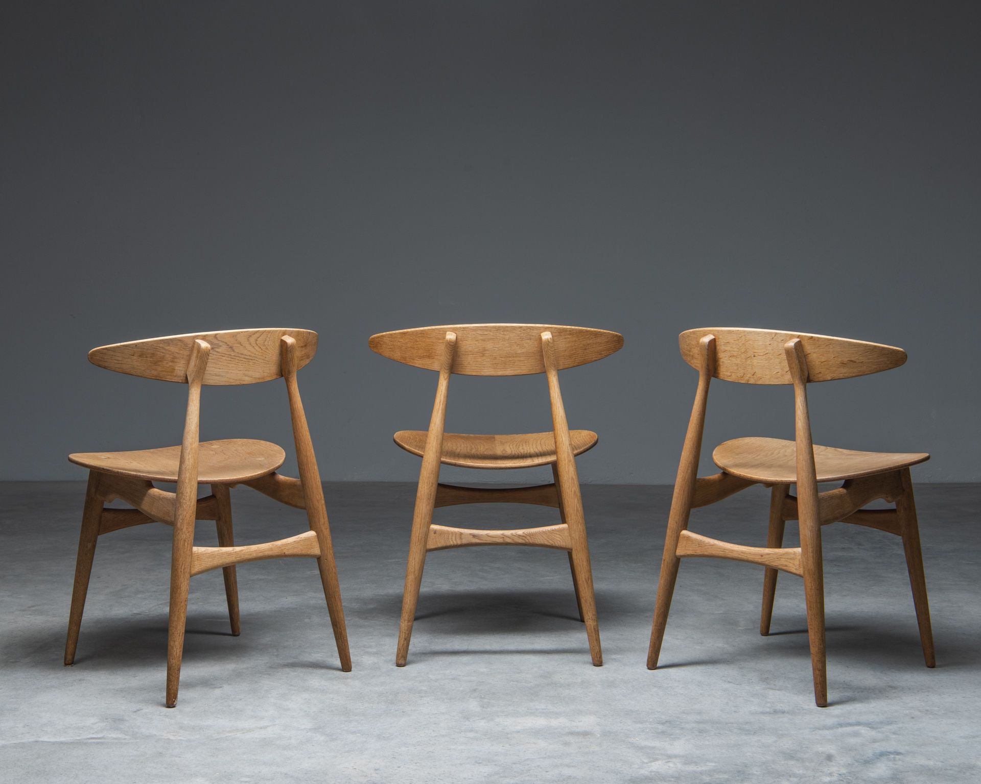 Set of 3 Chairs CH33 Hans Wagner, Carl Hansen & Søn, 1950s, Denmark