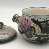Vintage candy jar in enameled ceramic from Vallauris with thistle decoration