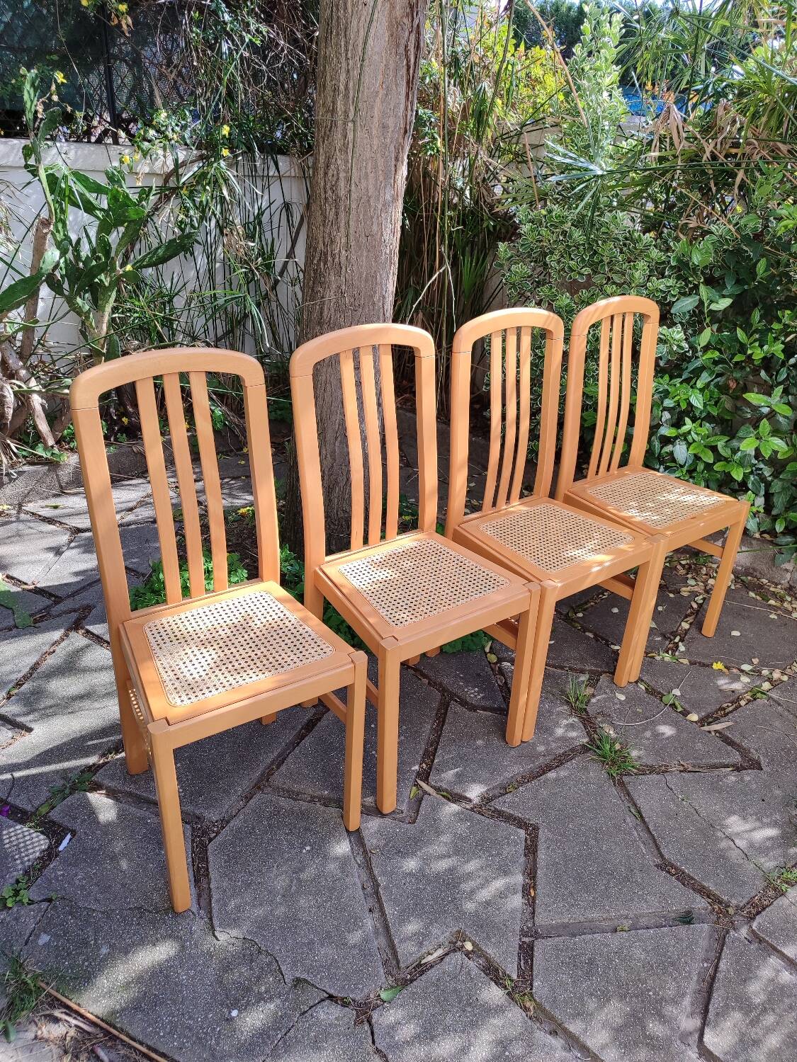 Chaises en bois et cannage
