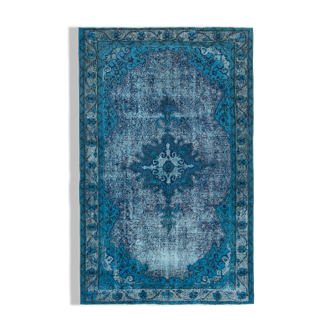 Hand-knotted distressed oriental 1970s 163 cm x 259 cm turquoise rug