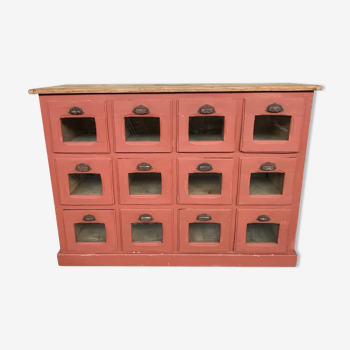 Former craft furniture with seed grocery drawers early 20th patinated