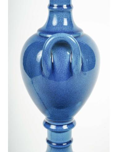 Pair of table lamps by Pol Chambost (1906-1983), blue glazed earthenware.