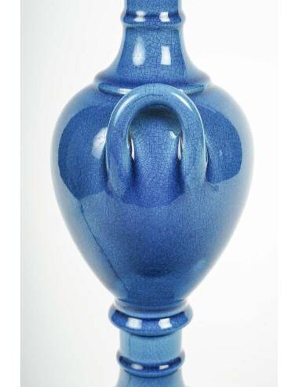 Paire de lampes de table de Pol Chambost (1906-1983), faïence émaillée bleu.