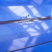 Transparent blue magazine rack by Giotto Stoppino for Kartell, 1970