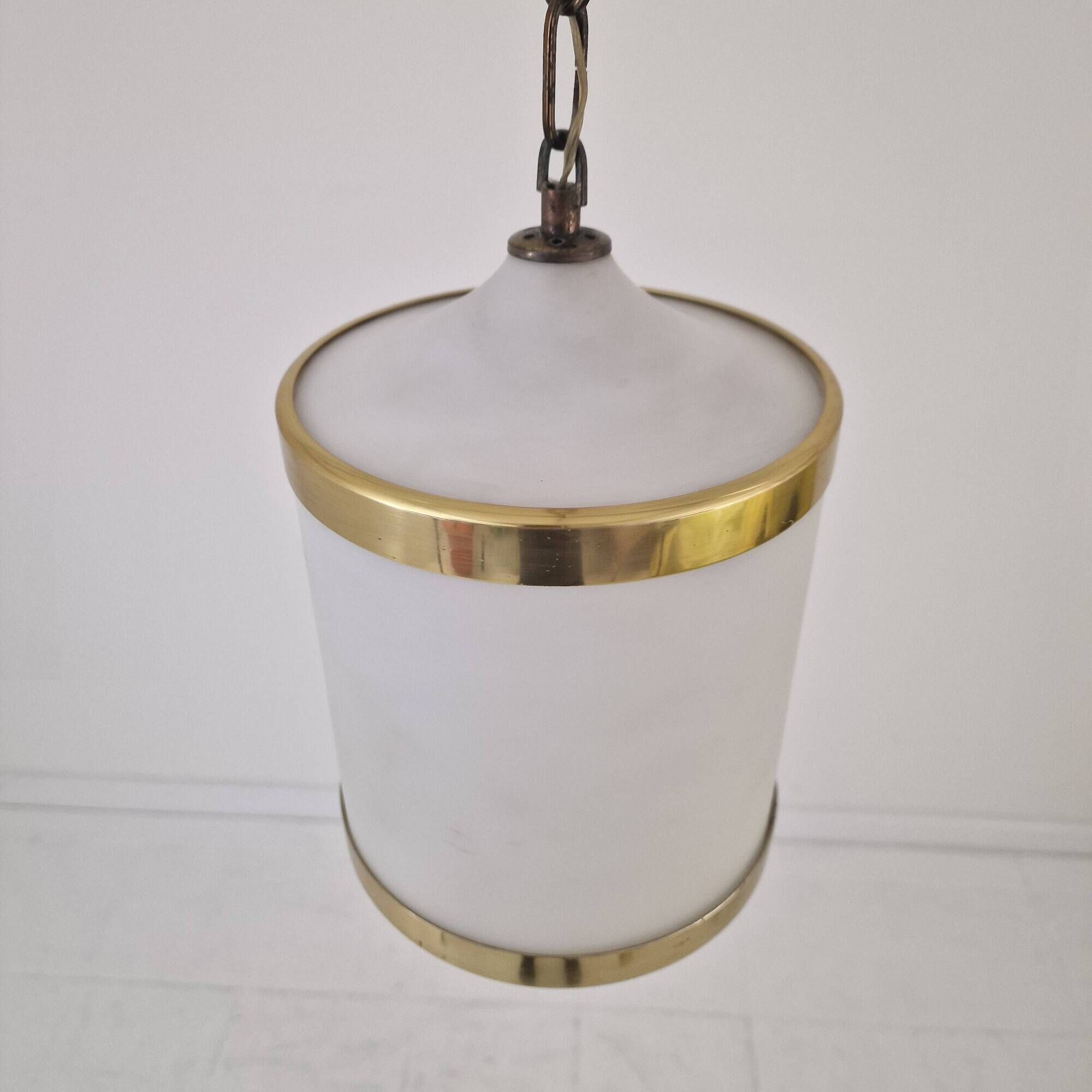Mid-Century Italian Opaline Glass, Acrylic & Brass Pendant Light – 1960s