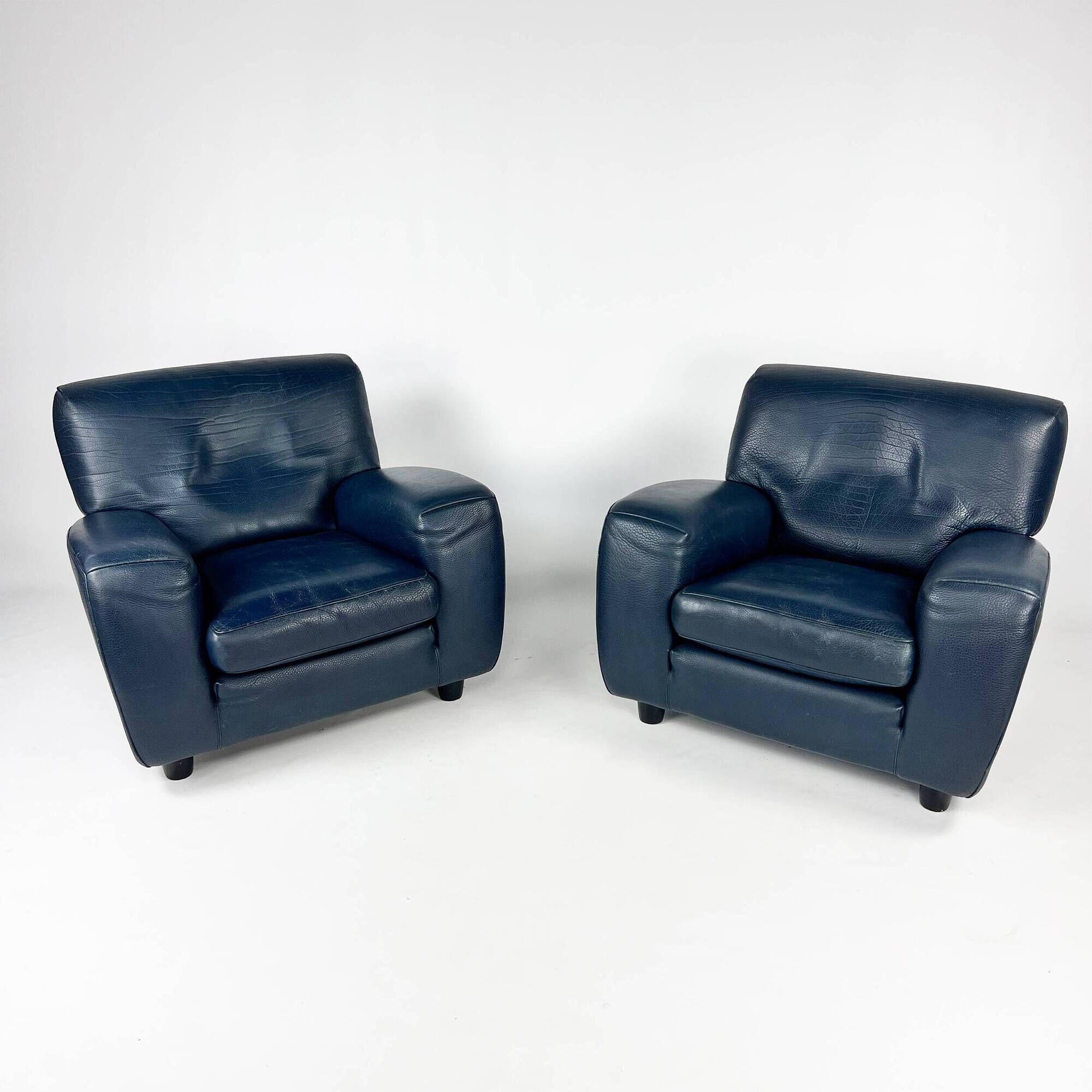 Set of 2 Italian Blue Leather Fatboy Armchairs by Molinari, 1980s