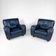 Set of 2 Italian Blue Leather Fatboy Armchairs by Molinari, 1980s