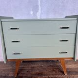 Commode vintage pieds compas vert d'eau