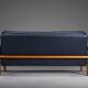 Danish teak and navy blue leather 3-seater sofa from Komfort, 1970s