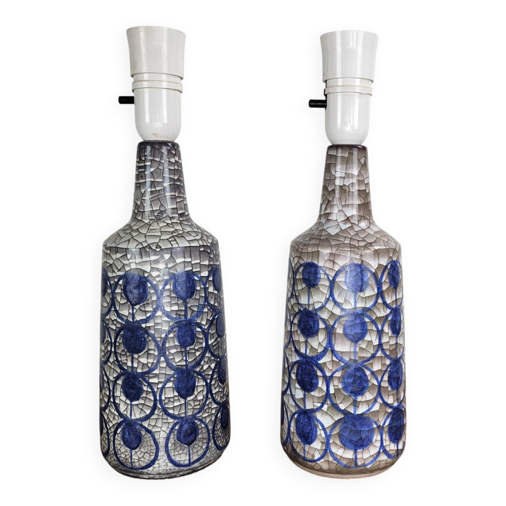 Marianne Starck. Set of 2 table lamps Bornholm pottery by Michael Andersen, Denmark, Persian crackle glaze, 1960s.