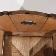 Pair of brutalist oak throne chairs with rush seats – Netherlands, 1930s