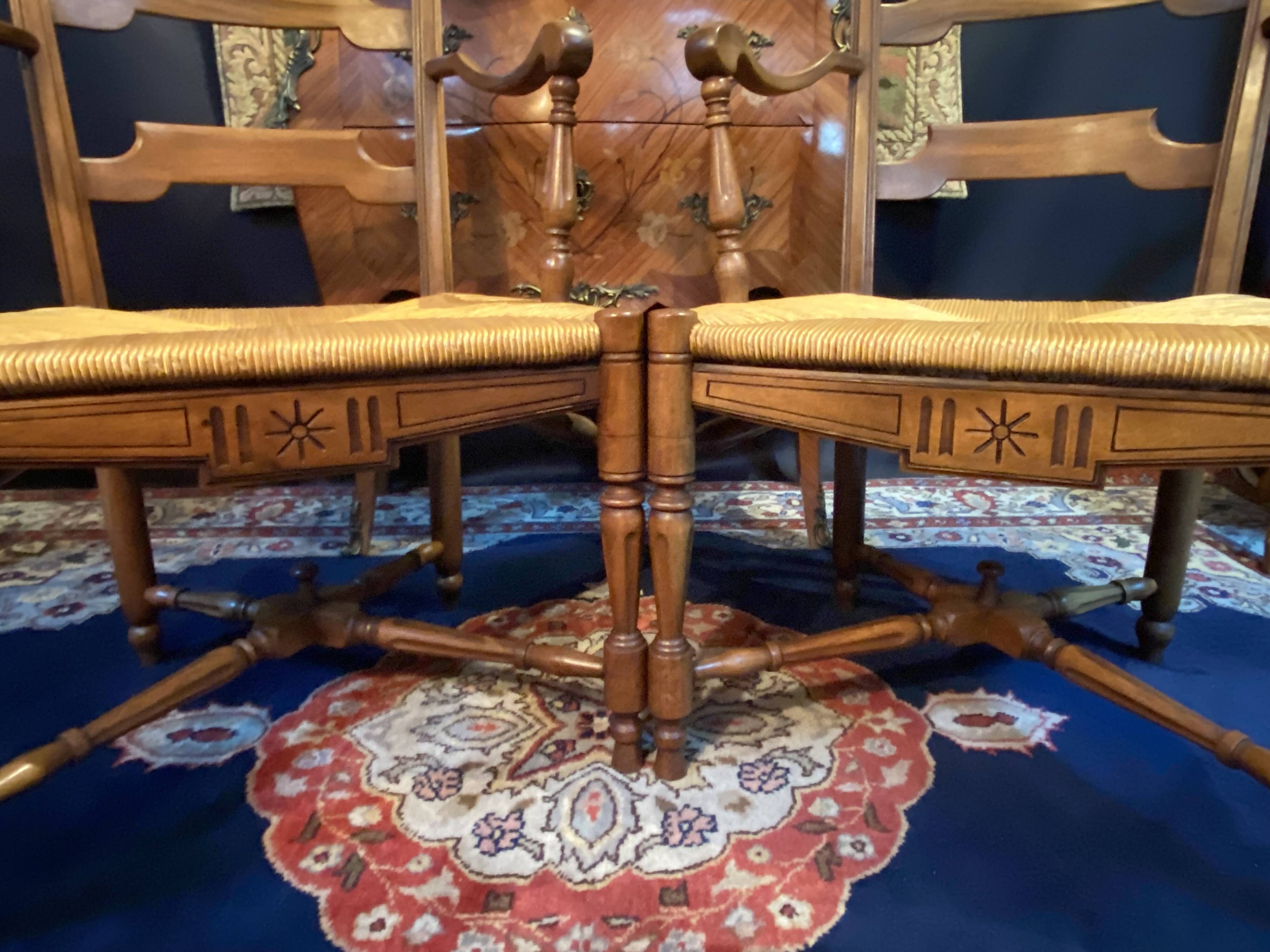 Pair of solid walnut armchairs in Provençal style
