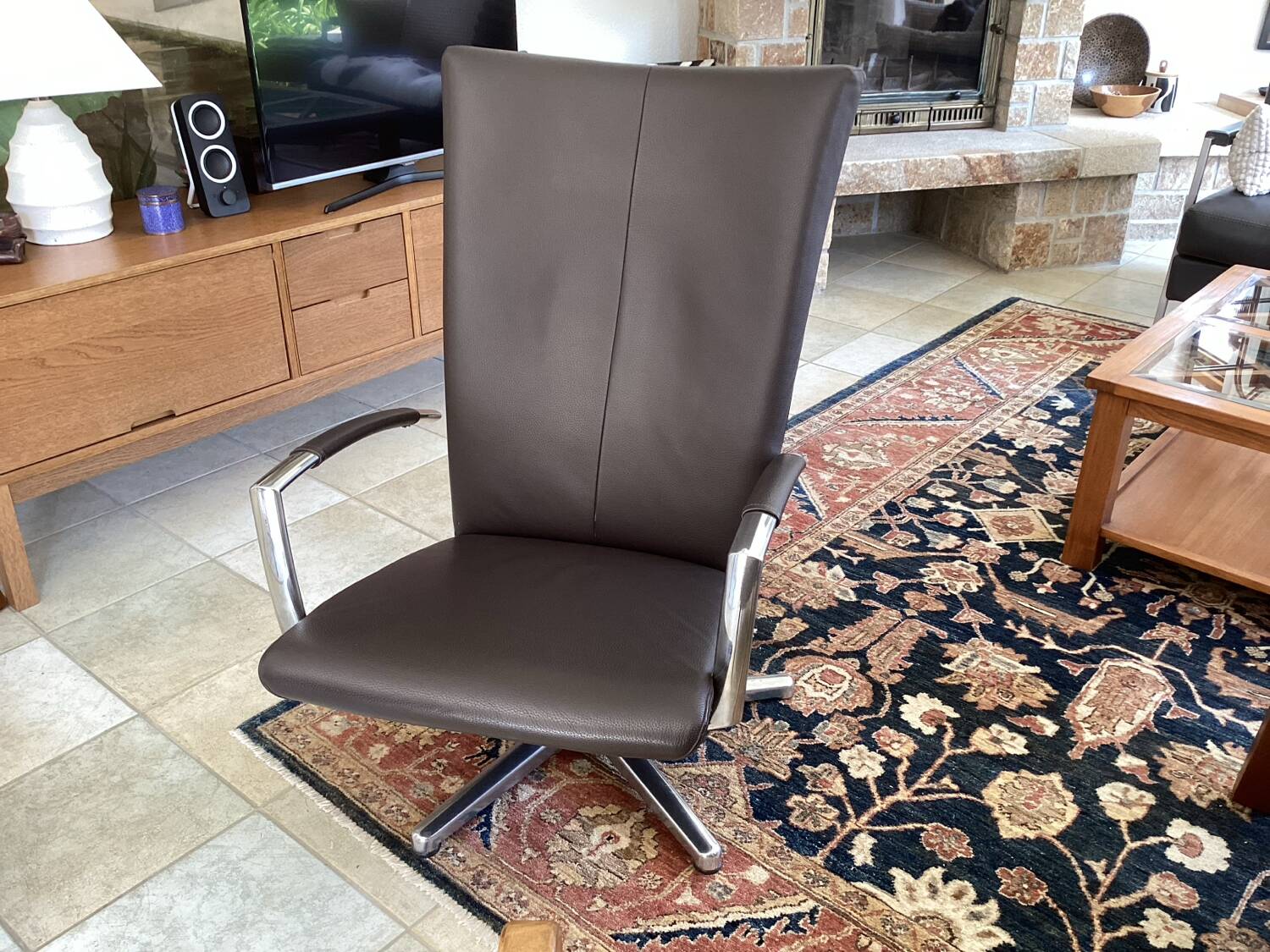 Chocolate leather swivel chair