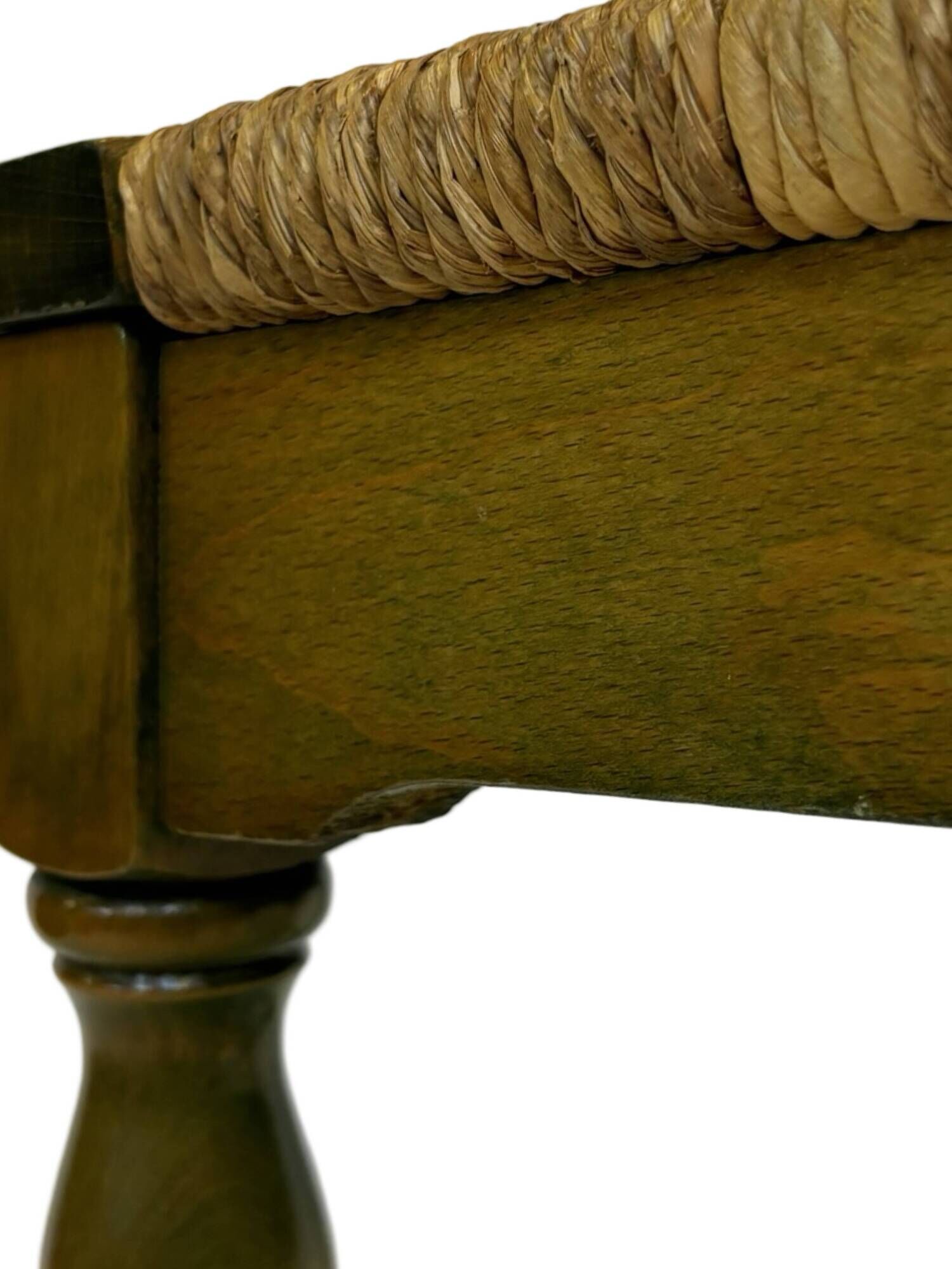 Vintage wooden stool straw seat 70s minimalist design in green